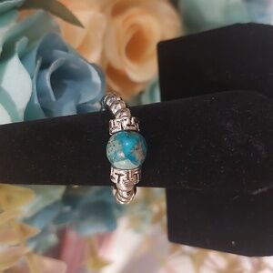 Handmade Beaded Stretch Ring w/ Blue Stone Bead - Sizes Vary READ Below!